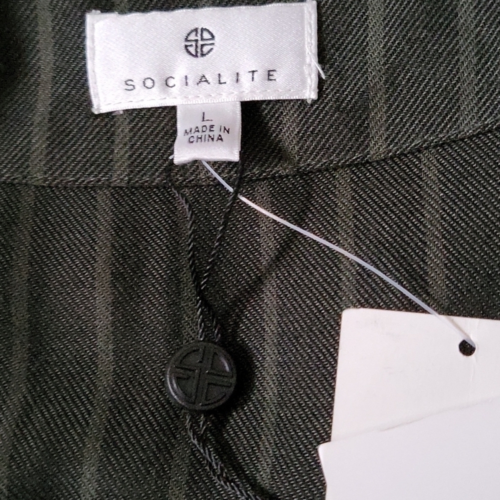 Socialite semi sheer olive green pinstriped lightweight duster/open cardigan NWT - Picture 10 of 11